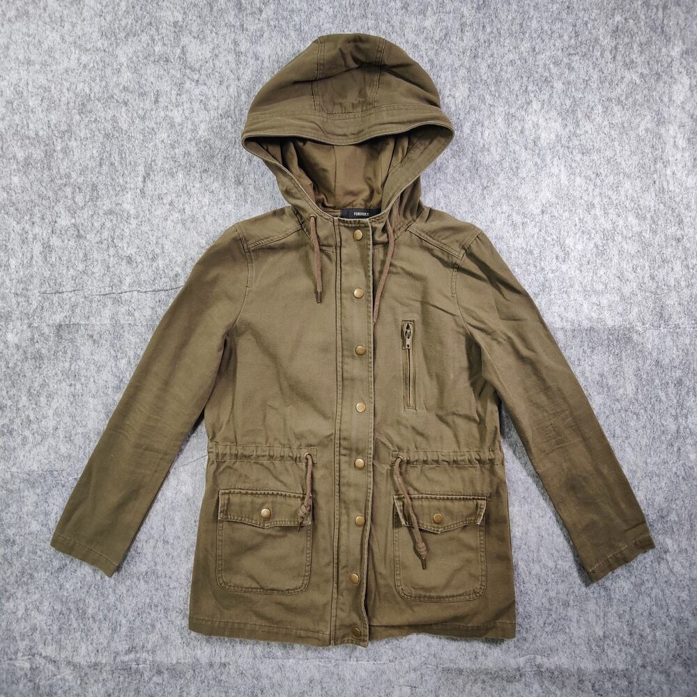 Utility Streetwear Forever 21 Army Green Classic Canvas Hooded Travel Jacket